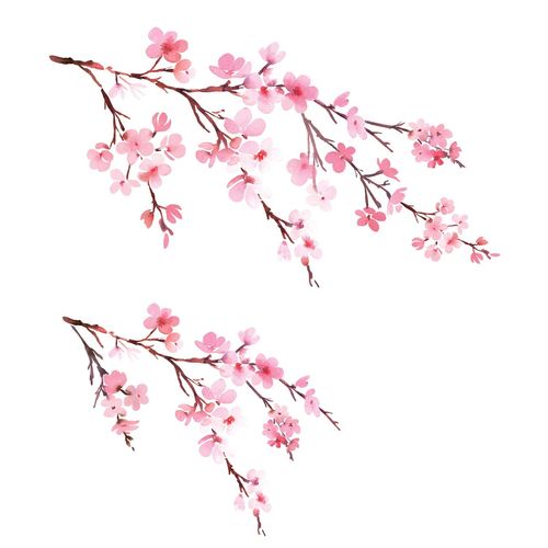 DECOWALL DS6-1903 Watercolor Cherry Blossoms Kids Wall Stickers Wall Decals Peel and Stick Removable Wall Stickers for Kids Nursery Bedroom Living Room décor