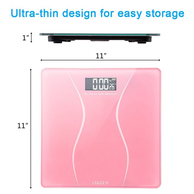 396lbs /180kg Digital Body Weight Scale LCD Bathroom Scales Tempered Glass  Pink