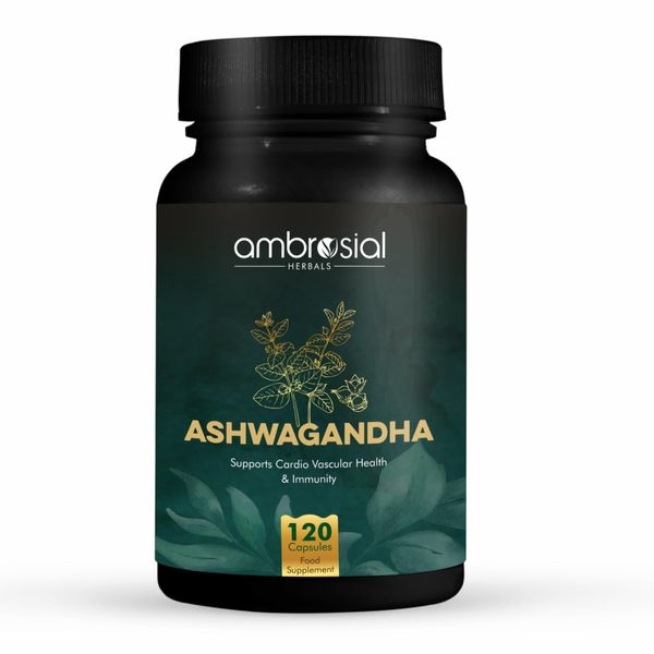 Ambrosial Ashwagandha Capsules 500mg per Capsule | High Strength Ashwagandha Root Powder| Herbal Supplement with Immunity Support | Non-GMO & Gluten Free (Pack of 1-120 Capsules)