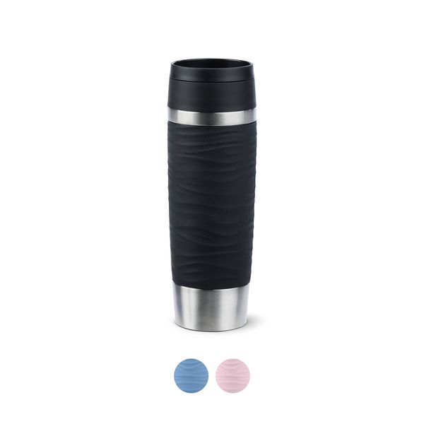 Emsa N20225 Travel Mug Wave Isolierbecher 0,5 Liter , neuer Komfort-Schraubverschluss , Edelstahl , 6h heiß und 12h kalt , 100% dicht , spülmaschinenfest , 360°-Trinköffnung , Schwarz