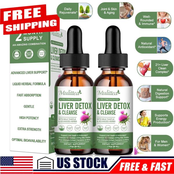 2x Liver Cleanse & Detox Support Supplement Liquid Drop Milk Thistle Extract