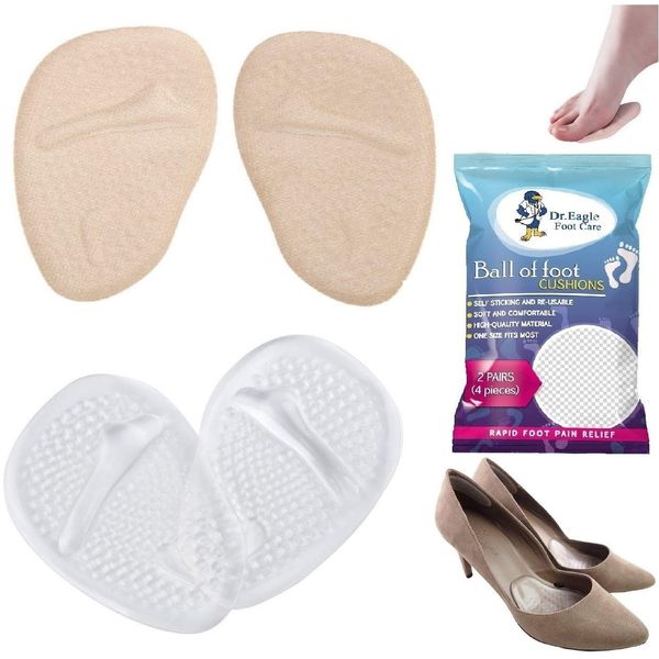 Medical Forefoot pads Ball of Foot Cushions gel Insoles shoe inserts (Self-Sticking) Metatarsal Pads for Women High Heels to Pain Relief. Dr.Eagle foot care () (Skin+Clear) 2 Count (Pack of 1)