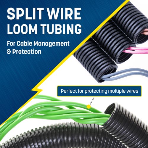 GS Power Wire Loom – 3/8 Inch x 50 Ft Split Cable Sleeves for Industrial Electrical Wires – High Temperature Cable Conduit