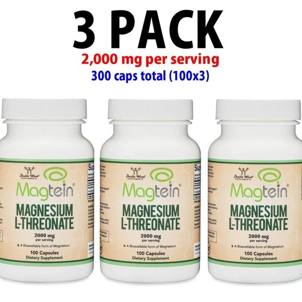 Magnesium L-Threonate 3 PACK, (Original Magtein Formula), 100 capsules each x 3
