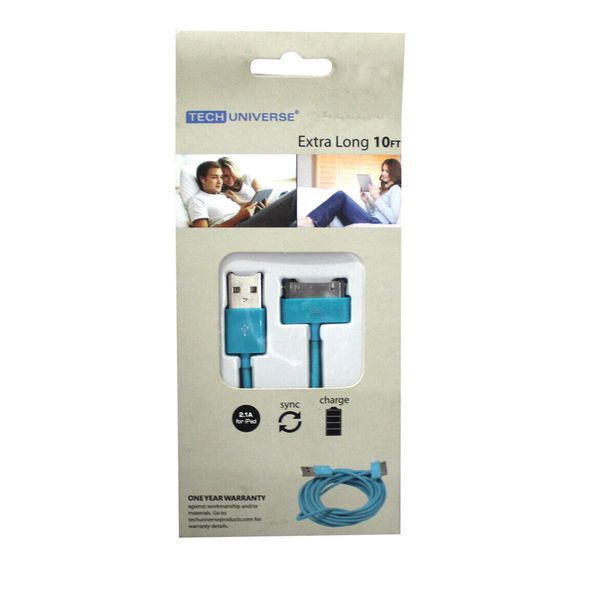 Tech Universe Charge + Sync Cable Extra Long 10 Ft. Teal