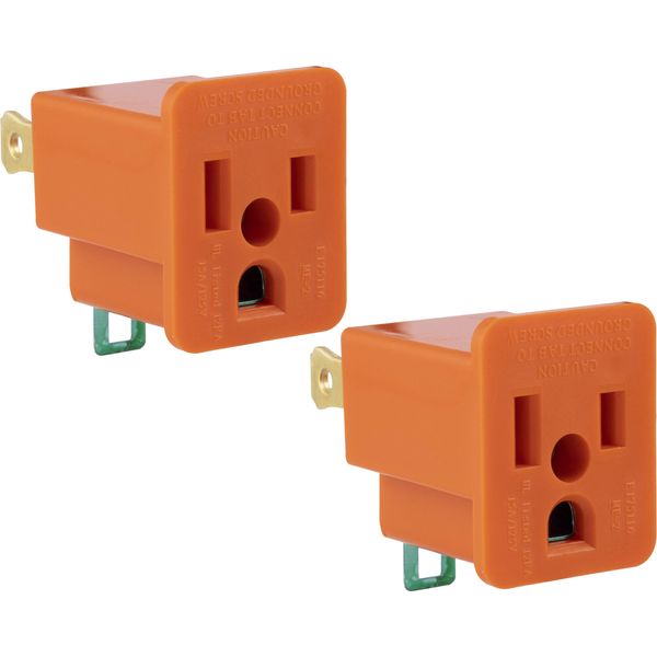 GE Polarized Grounding Outlet Extender, 2 Pack, Turn 2-Prong into 3, Easy to Install, Indoor, UL Listed, Orange, 14404