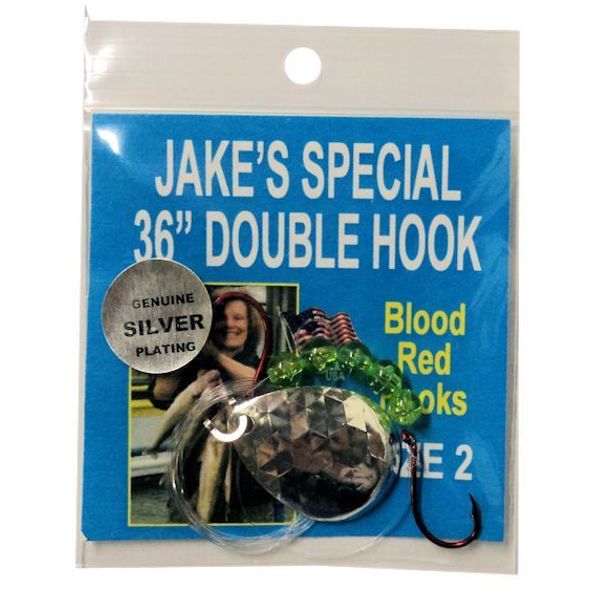 Jake's Special 36" DOUBLE HOOK Drift Rig, THREE, Size 2 Red Hooks, Silver #JS-1