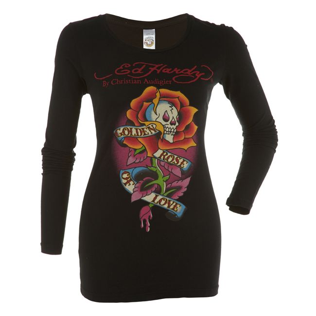 EDHARDY GOLDEN ROSE OF LOVE CREW NECK LONG SLEEVE TEE WOMENS Style# A8ZCAAZR