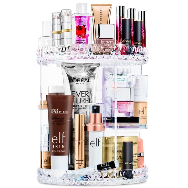 Sorbus 360 Rotating Makeup Organizer - Spinning cosmetics organizer, Adjustable Shelves for Make Up, Perfume & Toiletries - Acrylic Makeup Organizer for Vanity, Bathroom, Bedroom, Closet [Clear]