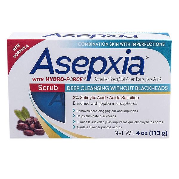 Asepxia Scrub Acne Bar Soap Deep Cleansing Blackheads, 4oz. (113g)