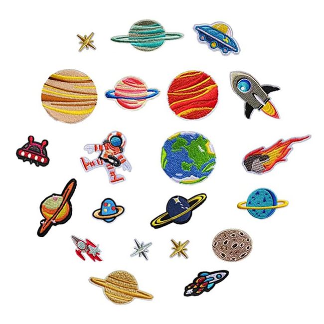 GOODCHI Patches, Embroidery, Iron, Paste or Sew, Space Large Assembly, Boys, Girls, Unisex Star Ball Patch, Spaceship, Popular Set, Repair Patch, Patch, Removable, Set of 21