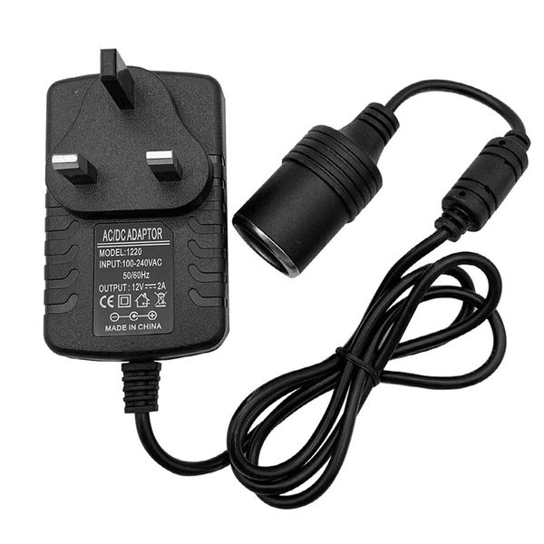 Car Cigarette Lighter DC Adapter Mains Plug to 12V DC Car Power Adapter 100V-240V to 12V 2A Power Socket Adapter Converter Household Cigarette Lighter Socket Power Adapter Charger UK Plug