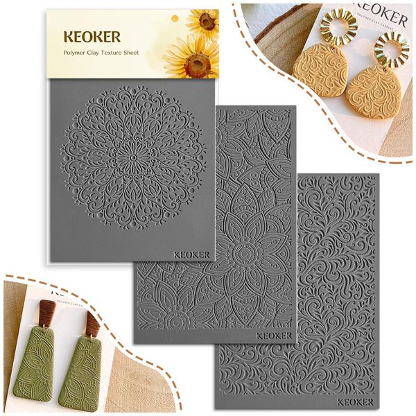 KEOKER Polymer Clay Texture Sheets Set, Works with Boho Polymer Clay Cutter, The Same Effect as Polymer Clay Texture Roller, Boho Texture Sheets for Polymer Clay (1-3)