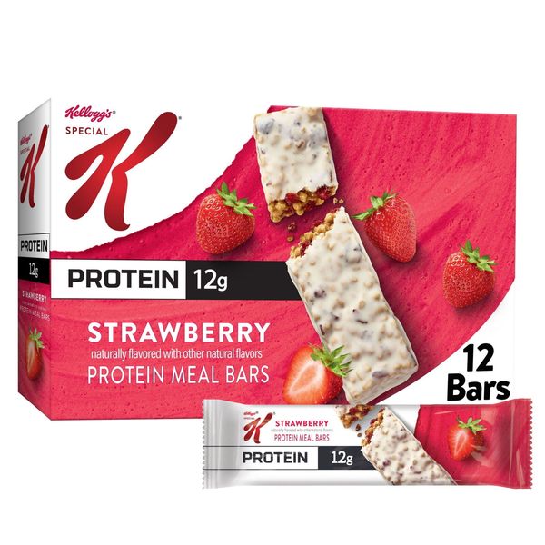 Strawberry Chewy Protein Bars, Ready-to-Eat, 12g Meal Snacks, 12 Count