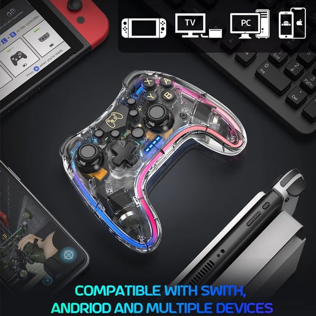 Wireless Switch Controller for Switch Controller/Switch Lite/Switch OLED,  Cool Rgb Switch Pro controller, LED Light Switch Remote Gamepad with