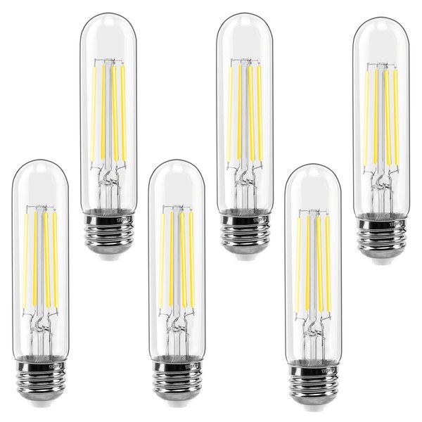 E26 LED Bulb 6W Dimmable, LED Light Bulbs Daylight 5500K E26 Edison Bulb, 700lm Equal 60 Watt AC120V 5 Inch, T10 Led Bulb Tubular for Rustic Pendant, Chandeliers, Wall sconces Pack of 6