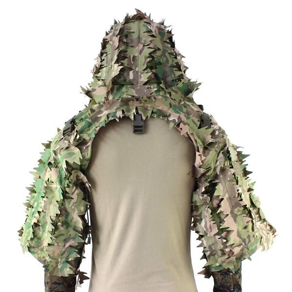 ROCOTACTICAL Sniper Ghillie Viper Hood with 3D Laser-Cut Leaves, Tactical Ghillie Suit Foundation for Wargame, Hunting, Airsoft, Sniper Coat, CP Multicam