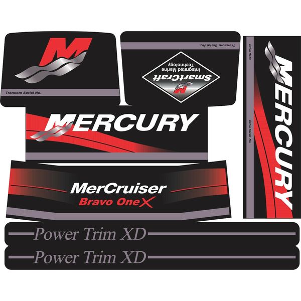 MERCRUISER  ORIGINAL  COLOR BRAVO ONE X W/ RED RAMS STICKER SET