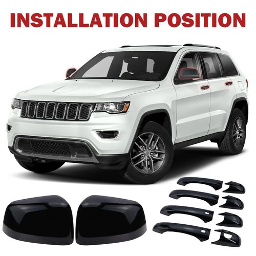 Lqito Left and Right Side Mirror Cover Cap and Door Handle Covers Compatible with 2011-2021 J-eep Grand Cherokee D-odge Durango (Black)