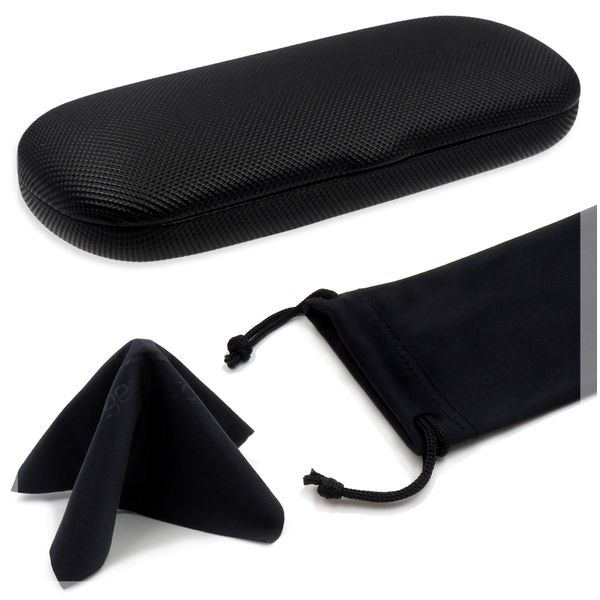 MyEyeglassCase Hard eye glass case | Slim glasses case hard shell with Microfiber Pouch and Cloth | Reading Hard Glasses case | Small & Protective (S5 Rough Black)