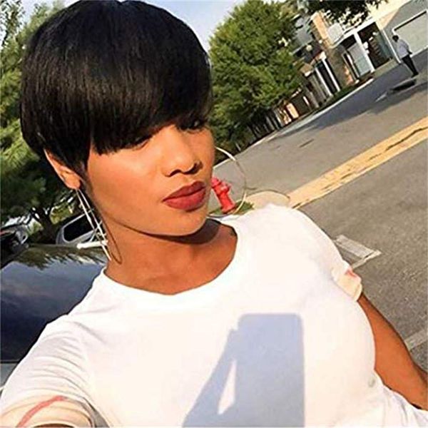 Short Wigs for Black Women Real Human Hair Brazilian Virgin Human Hair Wigs with Bangs Pixie Cut Wigs for Black Women Human Hair 1B color