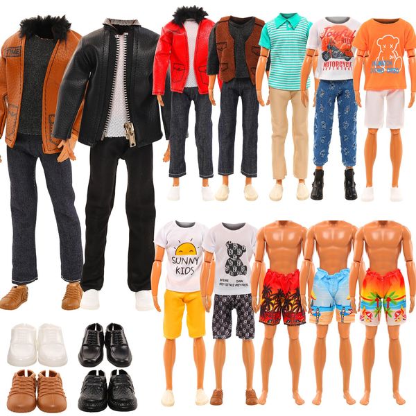 Miunana 15PCS Boy Doll Clothes Fit 12 Inch Male Doll Fashion Clothes and Accessories Man Doll Wearing Fashion Big Faux Fur Coat and Boy Doll Shoes Male Doll Leather Coat with Boy Doll Swimming Trunks