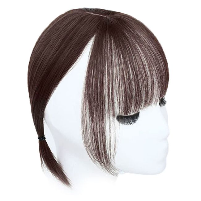 Bangs Wig Hairpiece Partial Wig 100% Human Hair Top of Head Hidden Gray Hair Point Wigs Women Natural Stealth Human Hair (Dark Brown)