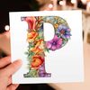 3dRose, Bright Beautiful Flower Monogram P, 1 Greeting Card with envelope