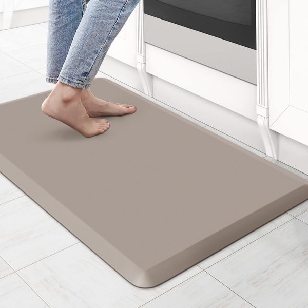 KitchenClouds Kitchen Mat Cushioned Anti Fatigue Rug 17.3"x28" Waterproof Non Slip Standing Desk Mat Comfort Floor Mats for Kitchen House Sink Office (Khaki)