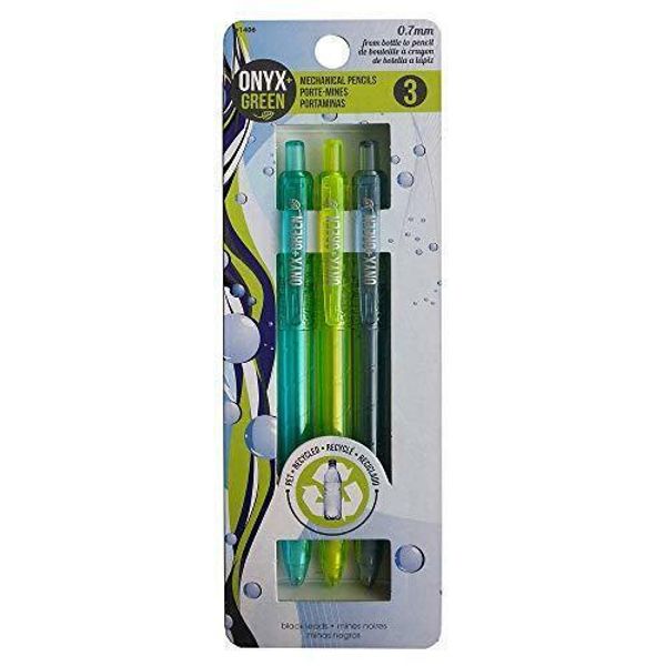 Onyx and Green 3-Pack Mechanical Pencils, Recycled PET, 0.7 mm, 3 Spare Leads