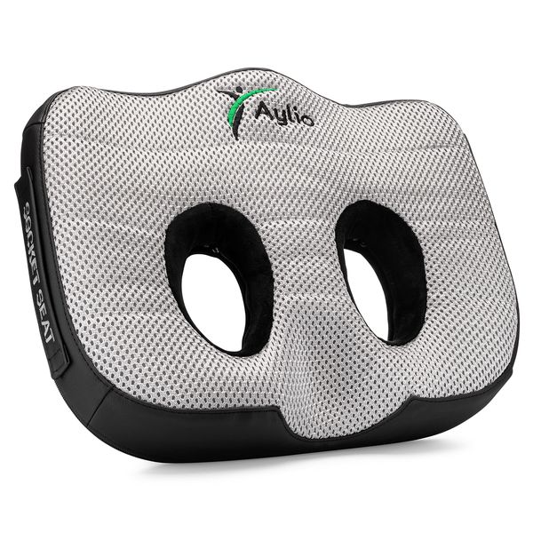 Aylio Socket Seat Cushion for Sit Bone and Back Pain Relief, Butt, Tailbone, Hip, Hamstring, Posture Support - Memory Foam Comfort Ischial Tuberosity Pillow for Desk Chair or Car