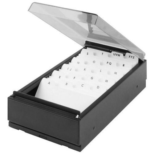 1InTheOffice Business Card Holder Desk, Name Card Organizer with Dividers and Index Tabs, Smoke/Black 650 Cards Capacity
