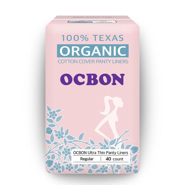 OCBON Ultra Thin Sanitary Pantyliners (Regular, 15.5cm, 40 Counts) - Ultra Thin, Unscented 100% Organic Cotton Panty Liners for Women. Chemical-Free, Extra Soft, Ideal for Sensitive Skin.