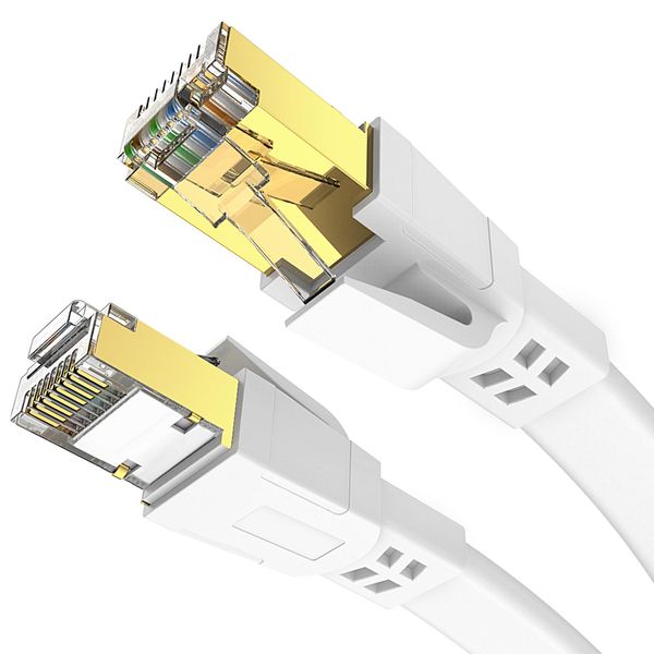 LAN Cable 10m CAT8 Soohut Flat Lan Cable 40Gbps/2000MHz Run Cable RJ45 Connector Internet Wired Cable (White)