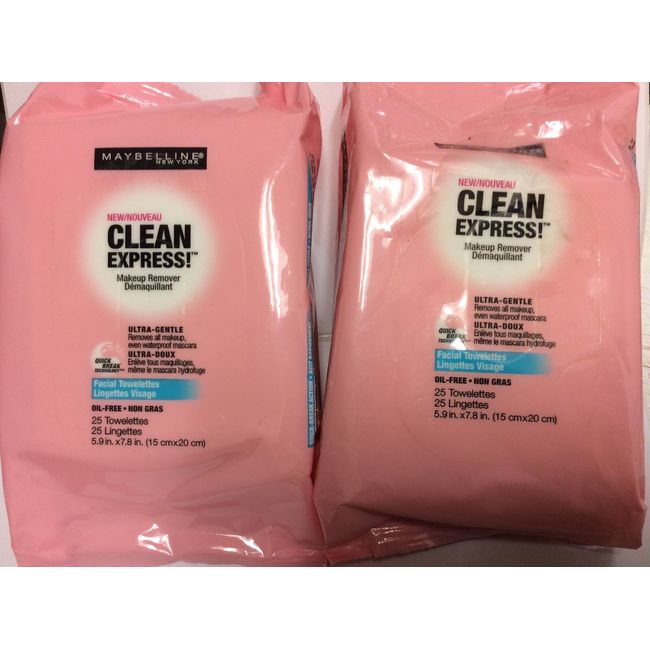 3 X Maybelline Clean Express Makeup Remover Facial Towelettes 25 Count Each NEW