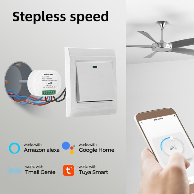 Tuya Smart Life Ceiling Fan Controller WIFI Fan Light Kit With RF Remote  Control APP Speed Switch Dimmer Work With Alexa Google