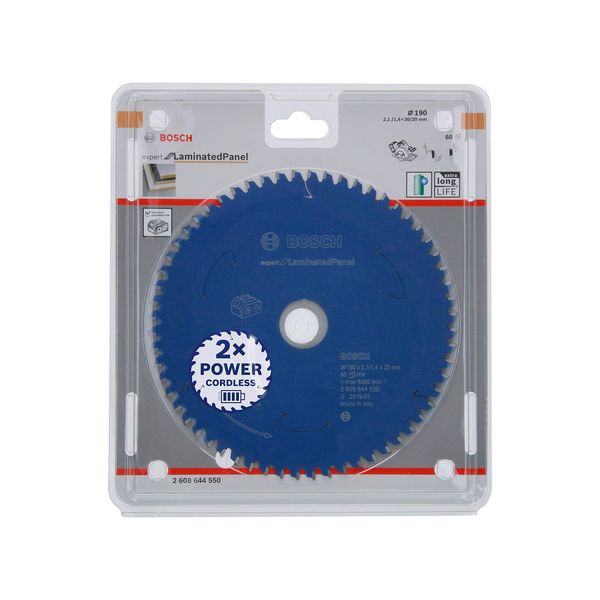 Bosch Professional Circular Saw Blade Expert (for Laminated Panel, 190 x 30 x 2.1 mm, 60 teeth; Accessories: Cordless Circular Saw)