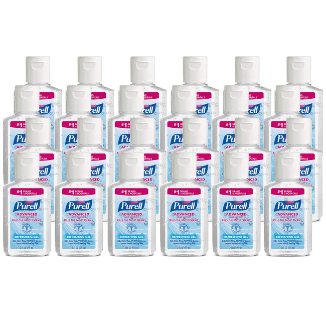 Purell Advanced Hand Sanitizer Refreshing Gel, Clean Scent, 2 fl oz Travel Size Flip-Cap Bottle (Pack of 24) - 9605-24