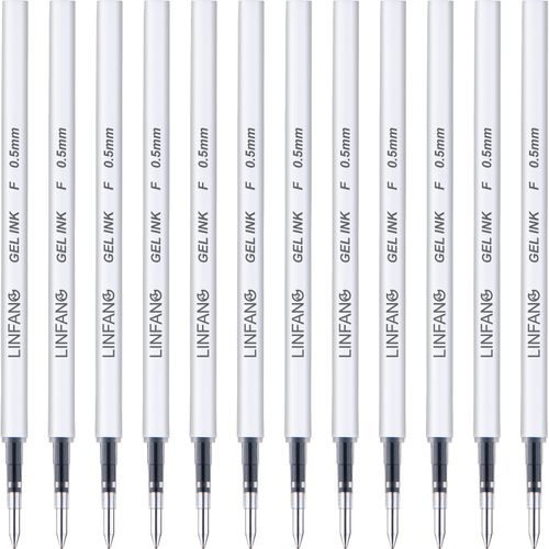 Black Gel Pens Refills, 12 Pack Retractable Gel Ink Pen Refills Bulk, Fine Point 0.5mm Tip Smooth Writing Quick Dry Gel Pen Refills for Journaling Writing School Office Supplies (12 Black)