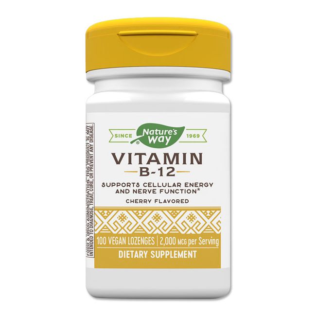 Nature&#39;s Way Vitamin B-12 (Cyanocobalamin) 2000mcg Cherry Flavor Chewable 100 Tablets Nature&#39;s Way Vitamin B-12 Vegan Gluten Free Dairy Free