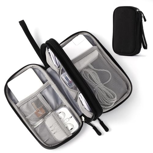 Tildaks Travel Electronic Organizer Pouch Bag, 3 Compartments Portable Electronic Phone Accessories Storage Multifunctional Case for Cable, Cord, Charger, Hard Drive, Earphone(Black)