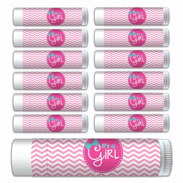 "It's a Girl" Premium Lip Balm—Bulk 12-Pack—Smooth Mint Flavored, Made with Beeswax, Aloe Vera, Coconut Oil, Avocado Oil, Vitamin E. Gender Reveal, Baby Shower Party Supplies and Party Favors.