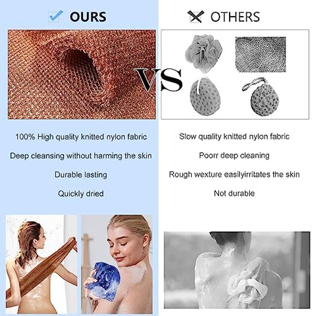 Yiclick 2 Pack Exfoliating Washcloth Towel - Exfoliating Body Scrubber  Exfoliator Loofah Sponge Wash Cloth Korean & Japanse & African Net Sponge  Rag - Soft+Rough Back Scrubber Washer for Shower Bath Black