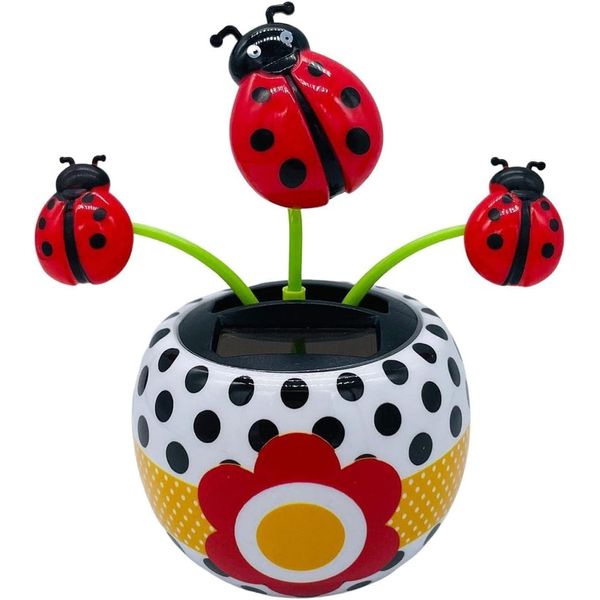 1Pc Red Ladybug Solar Powered Dancing Flower Toy, Solar Swinging Flip Flap Flower Animated Bobblehead Dancer Toy, Car Windowsill Decoration Dancing Ornament Sun Catcher, Solar Dancer Figure