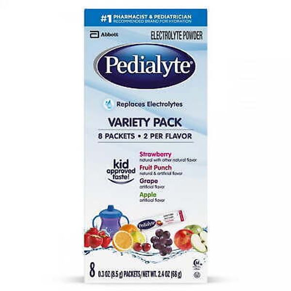 Pedialyte Powder Electrolyte Variety 8 Pack-Strawberry Fruit Punch Grape Apple