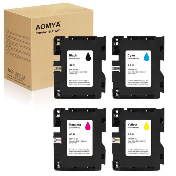 Aomya 4 Pack GC41 Sublimation Ink Cartridge Heat Transfer Compatible for Ricoh GC41 for Ricoh IPSiO SG3100 SG2100 SG2100L SG2010L Aficio SG3110DNW SG2100N SG3100SNW SG2100 SG3110DN SG2010