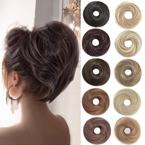 AQINBEL Hair Bun Ponytail Straight Bun Hair Pieces for Women Short Ponytail Bun Hair Extensions Tousled Updo Bun Hairpieces With Elastic Rubber Band Hair Accessories (Dark Brown)