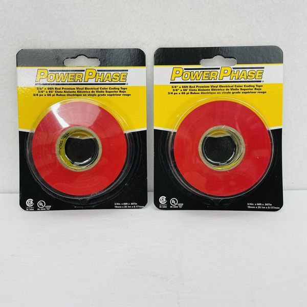 (2 Rolls) Power Phase Red Electrical Tape 3/4”x66’ Vinyl Color Coding