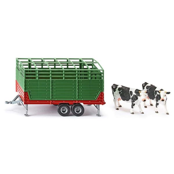 siku 2875, Livestock Trailer with 2 Holstein Cows, 1:32, Metal/Plastic, Green, Multifunction