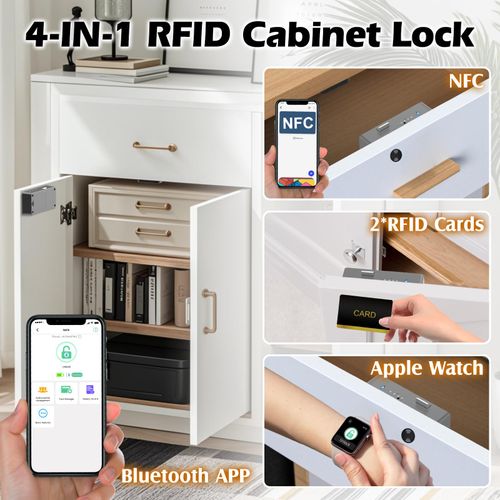 Dhiedas Smart Cabinet Lock, Hidden RFID Drawer Lock, Electronic Keyless Bluetooth Child Safety Baby Proofing Drawer Lock for Adults Liquor Furniture Cupboard Pantry File Grey